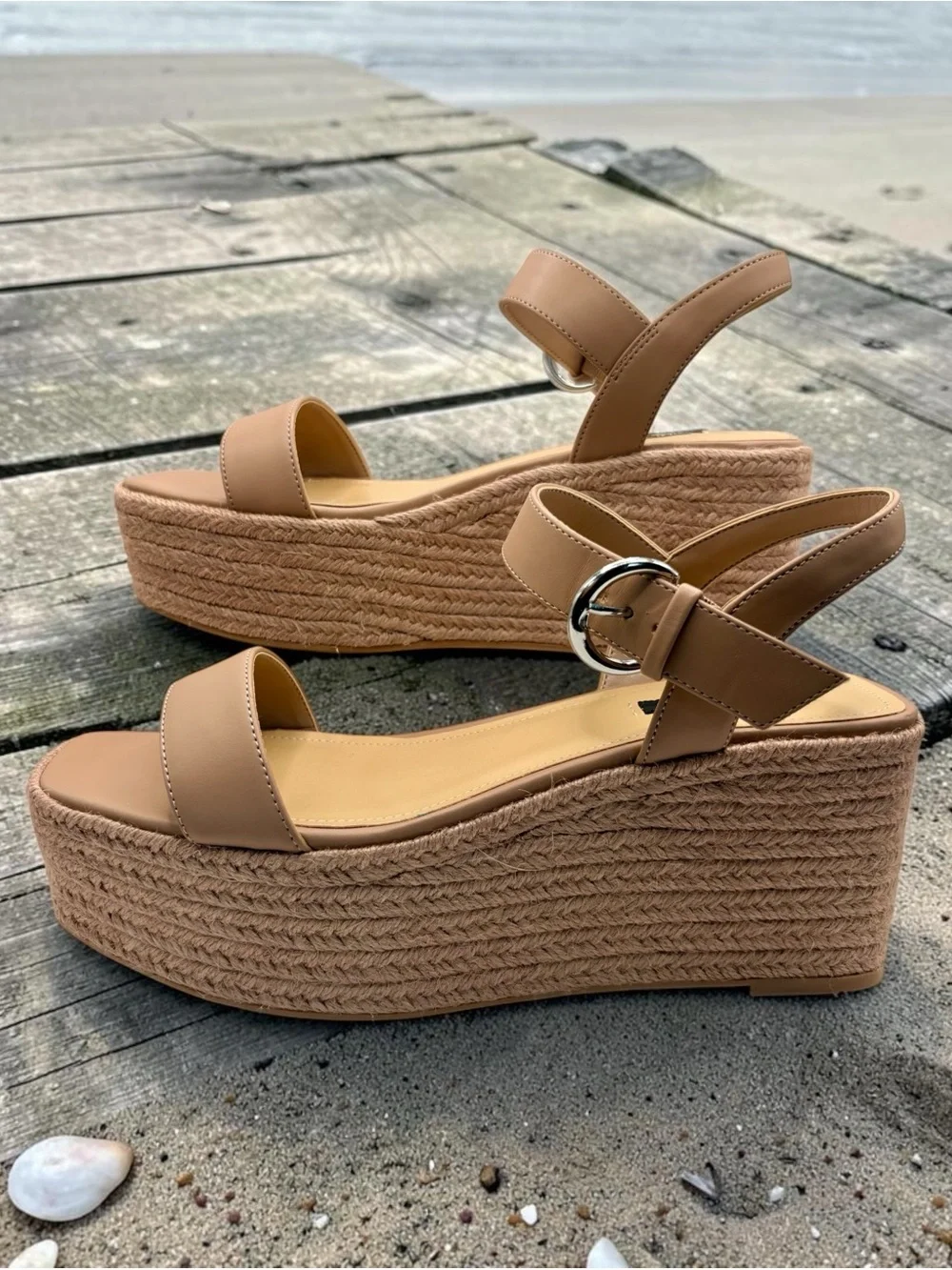 Nine West Nude Espadrille Platform Wedge Sandals 9.5 NWOB